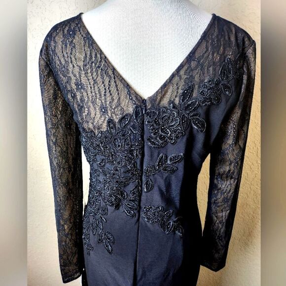 Xscape Lace Embroidered Beaded Evening Gown Dress Black Size 8 New - Picture 6 of 10